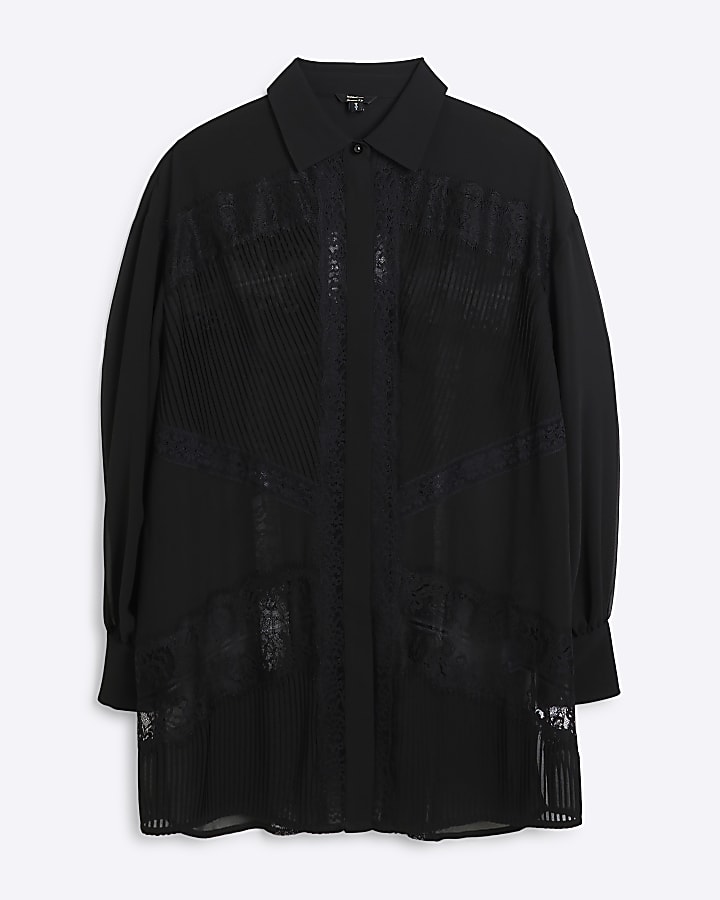 Black chiffon lace oversized shirt