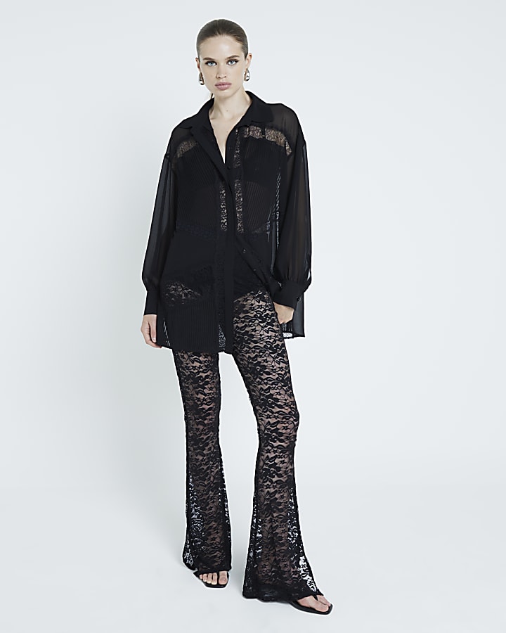 Black chiffon lace oversized shirt