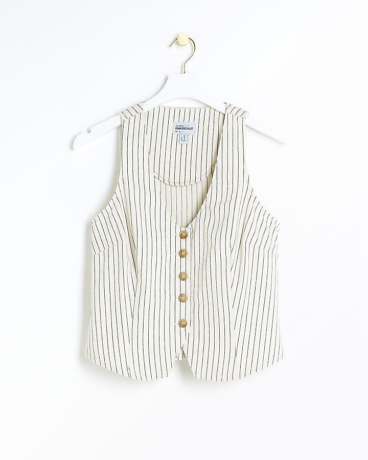 Beige stripe denim waistcoat