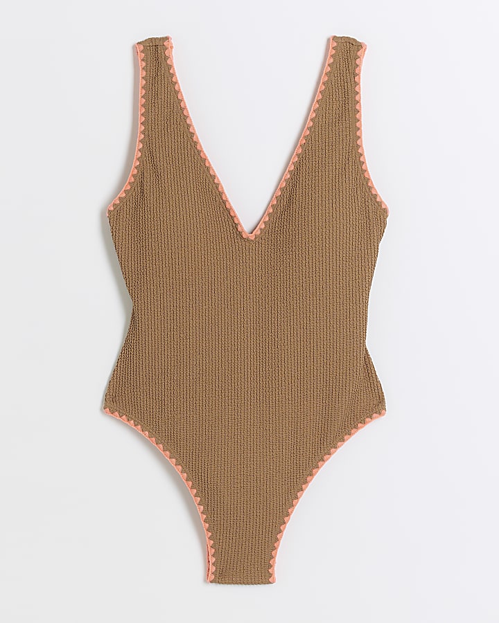 Beige textured whipstitch swimsuit