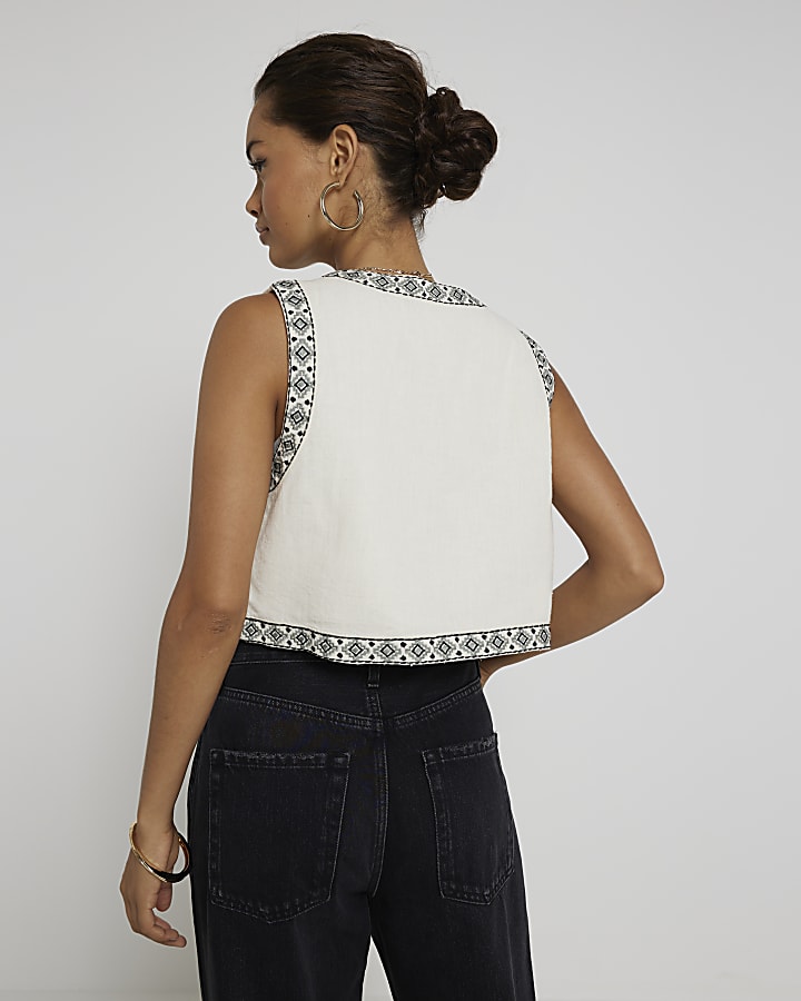 Petite Cream Embroidered Floral Waistcoat