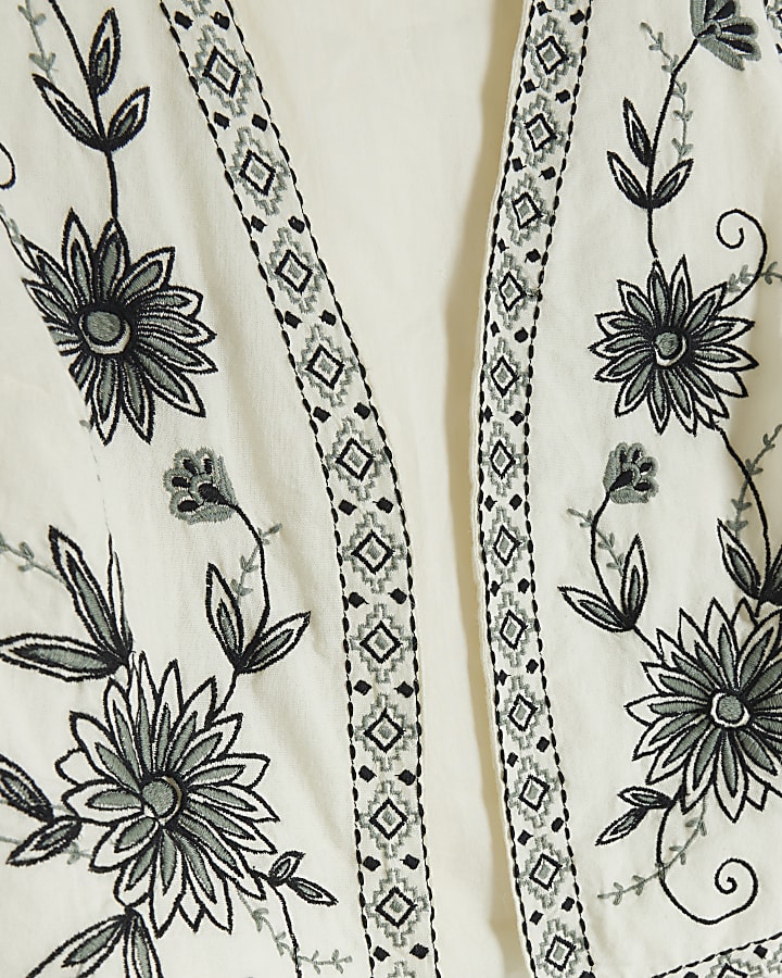 Plus Cream Embroidered Floral Waistcoat