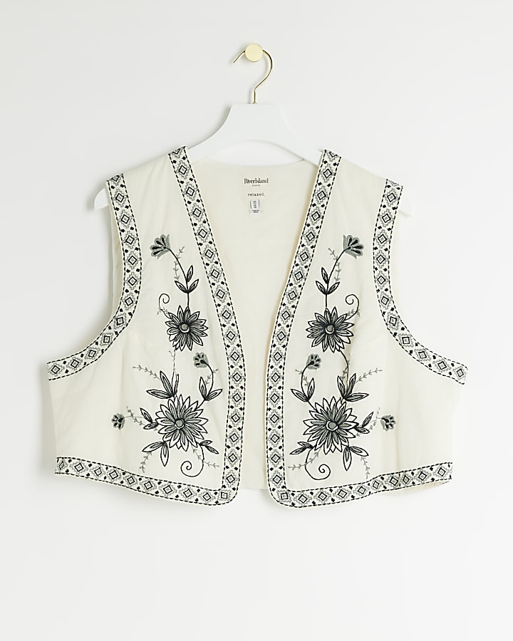 Plus Cream Embroidered Floral Waistcoat