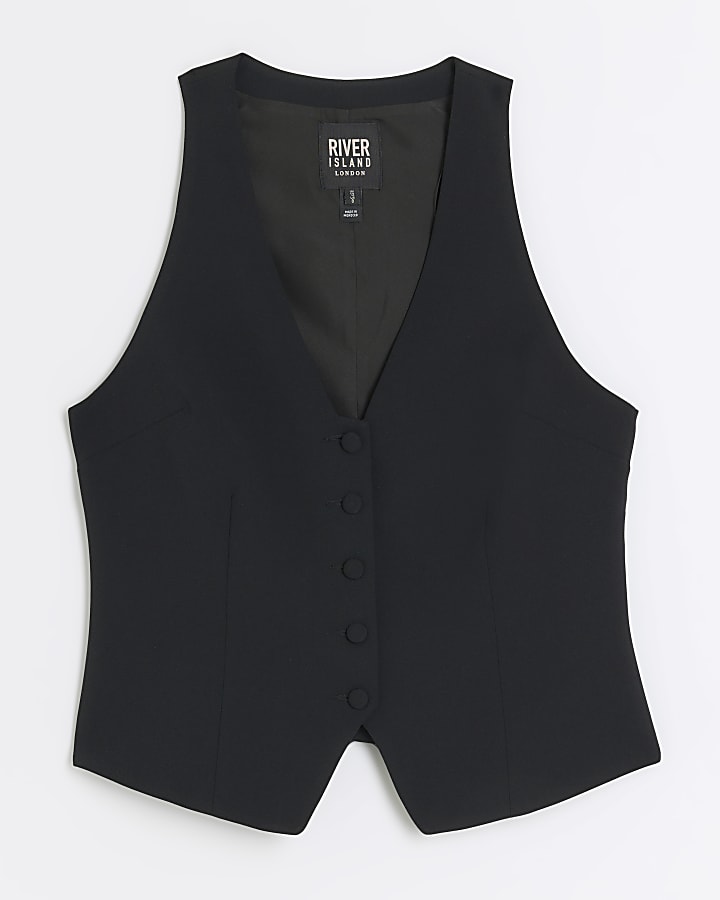 Black Button Front Clean Waistcoat