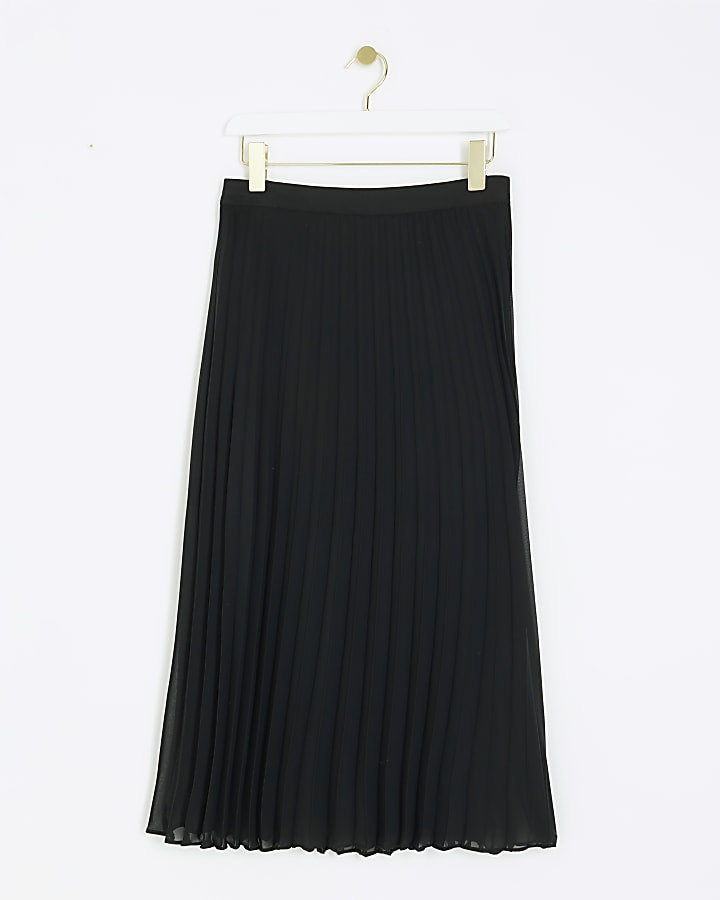 Petite Black Pleated Sheer Midi Skirt