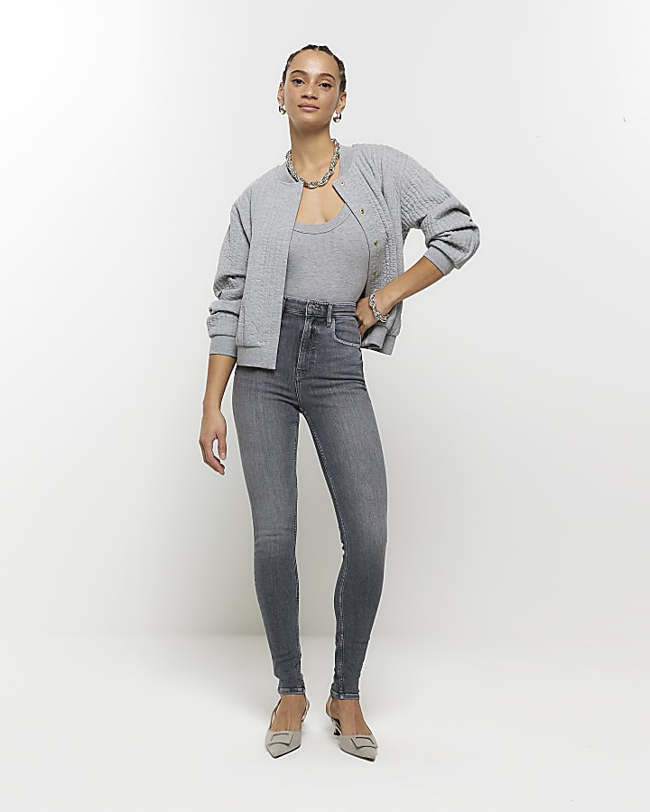 Grey high waisted bum sculpt skinny jeans