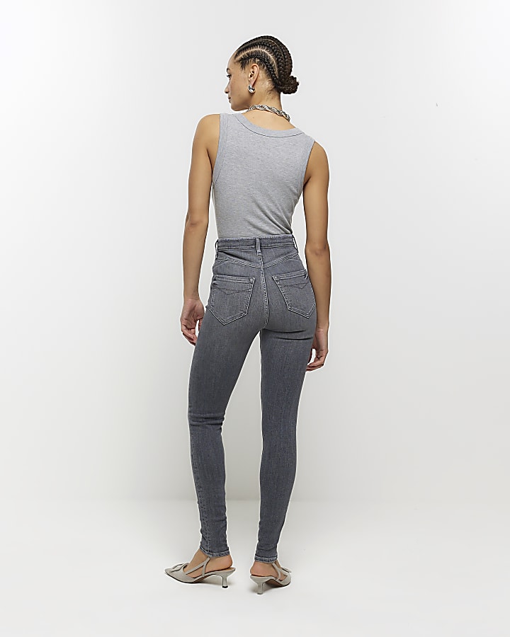 Grey high waisted bum sculpt skinny jeans