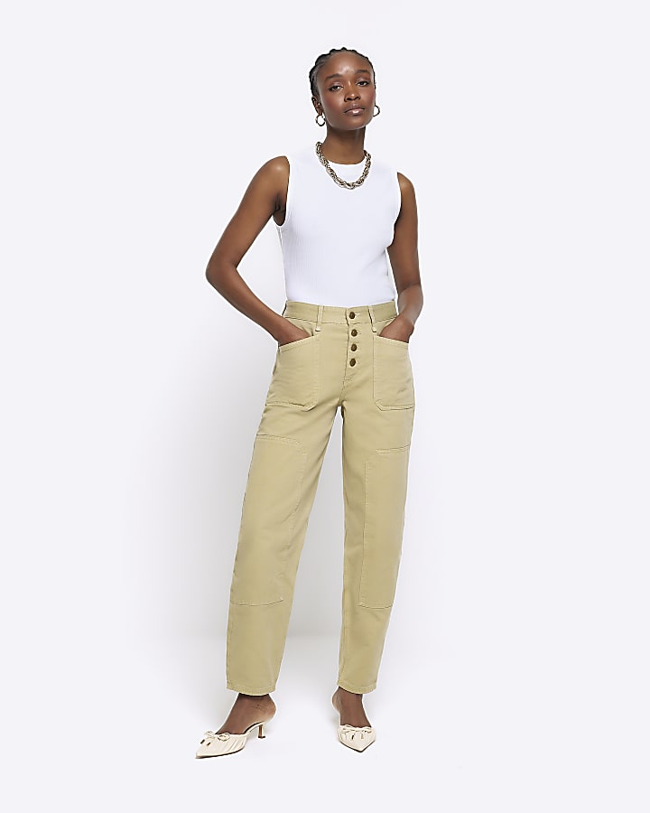 Khaki tapered jeans hotsell