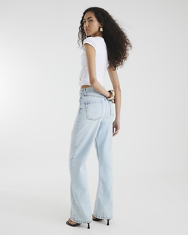 Blue high waisted relaxed straight fit jeans