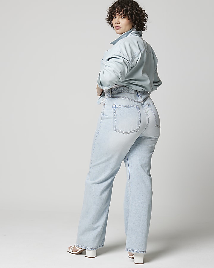 Blue high waisted relaxed straight fit jeans