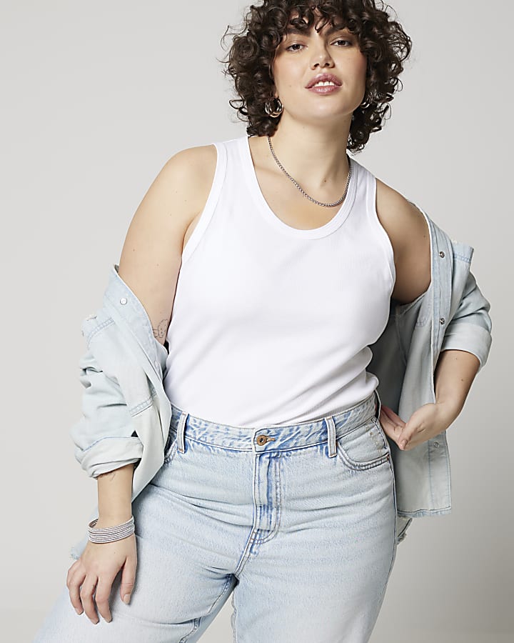 Blue high waisted relaxed straight fit jeans