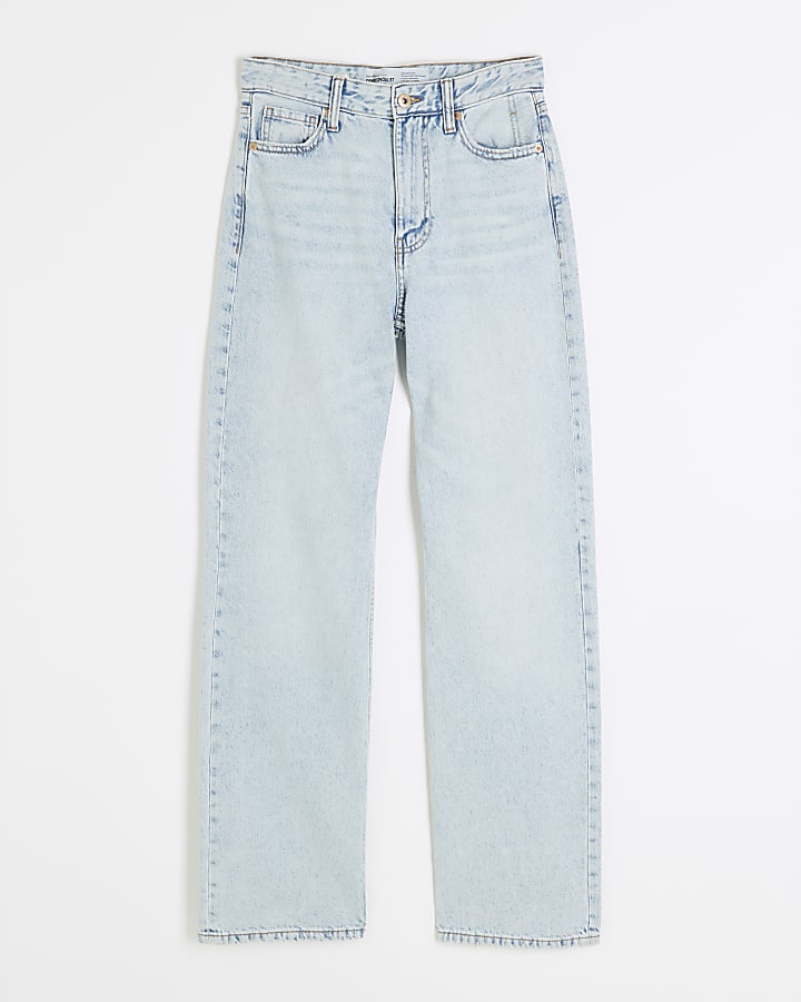 Blue high waisted relaxed straight fit jeans