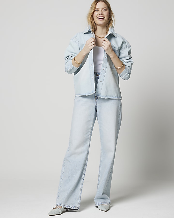 Blue high waisted relaxed straight fit jeans