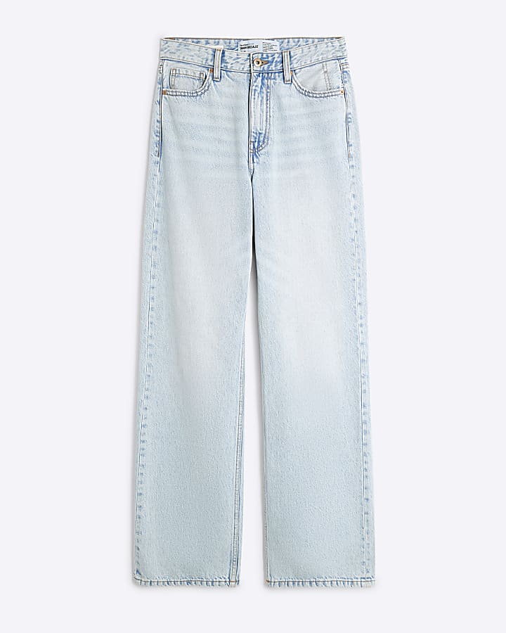Blue high waisted relaxed straight fit jeans
