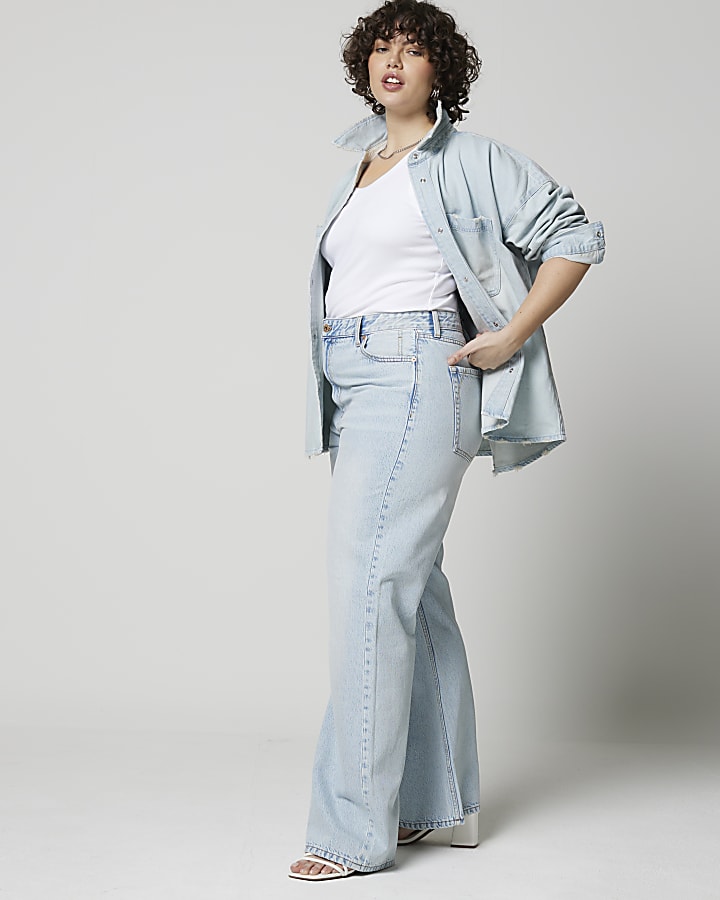 Blue high waisted relaxed straight fit jeans