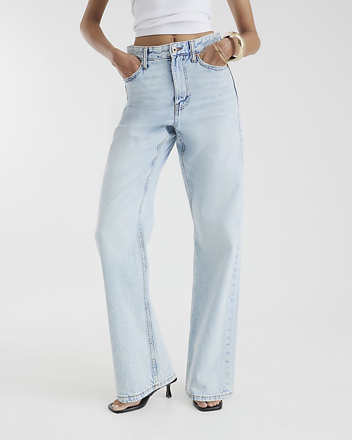 Blue high waisted relaxed straight fit jeans