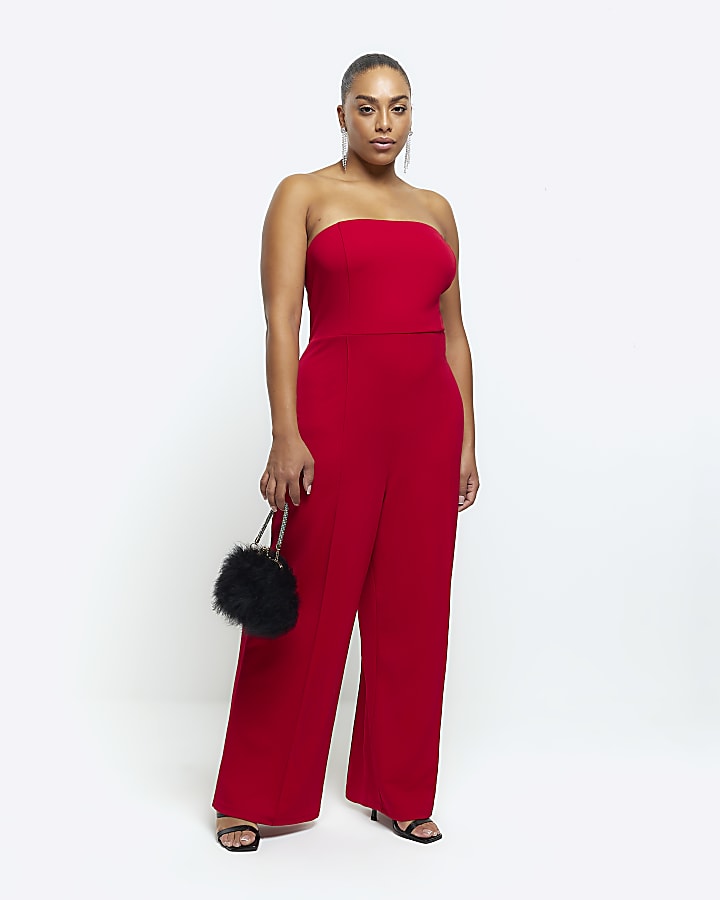 Plus red bandeau jumpsuit River Island