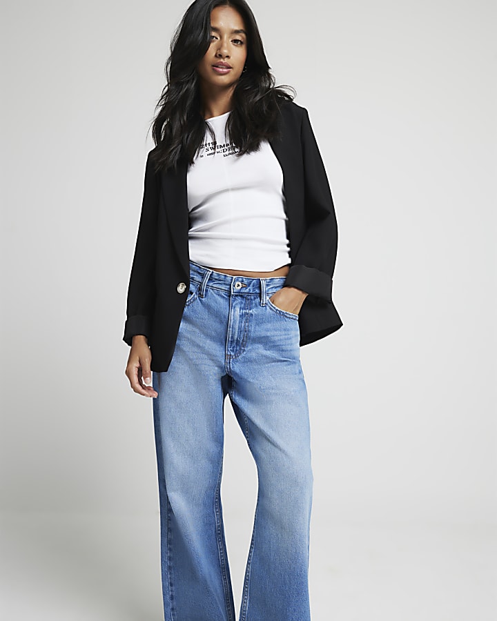 Petite blue relaxed straight jeans