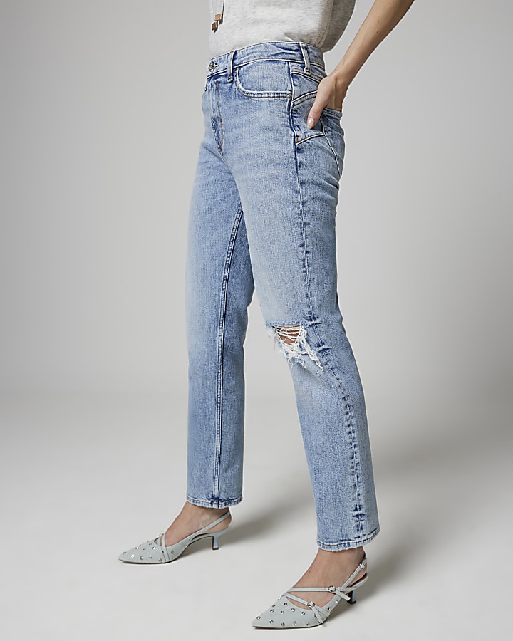 Blue bum sculpt slim straight ripped jeans