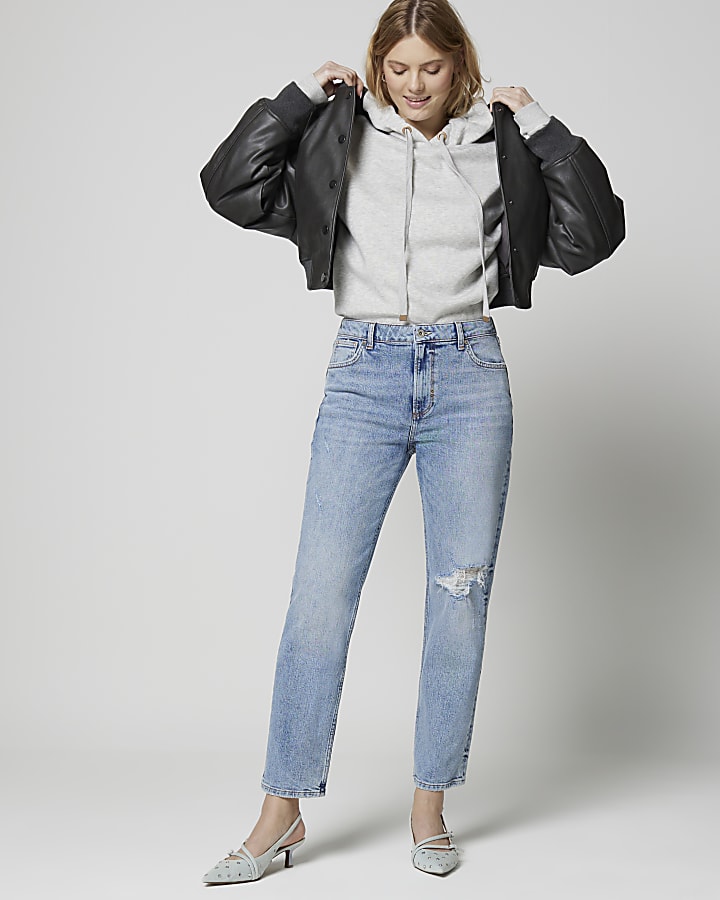 Blue bum sculpt slim straight ripped jeans