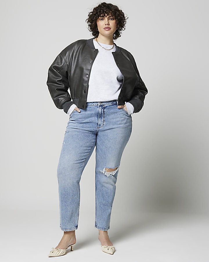 Blue bum sculpt slim straight ripped jeans