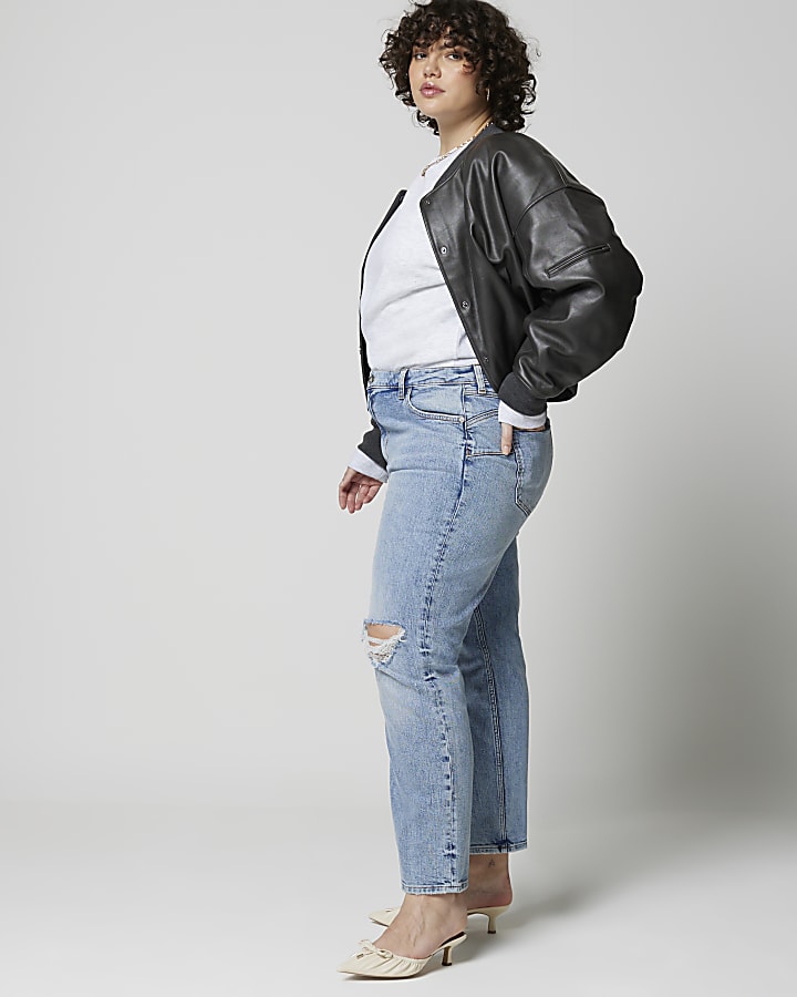 Blue bum sculpt slim straight ripped jeans