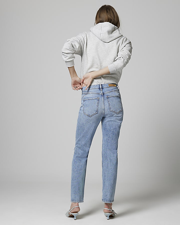 Blue bum sculpt slim straight ripped jeans