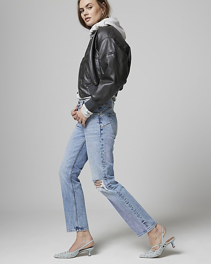 Blue bum sculpt slim straight ripped jeans