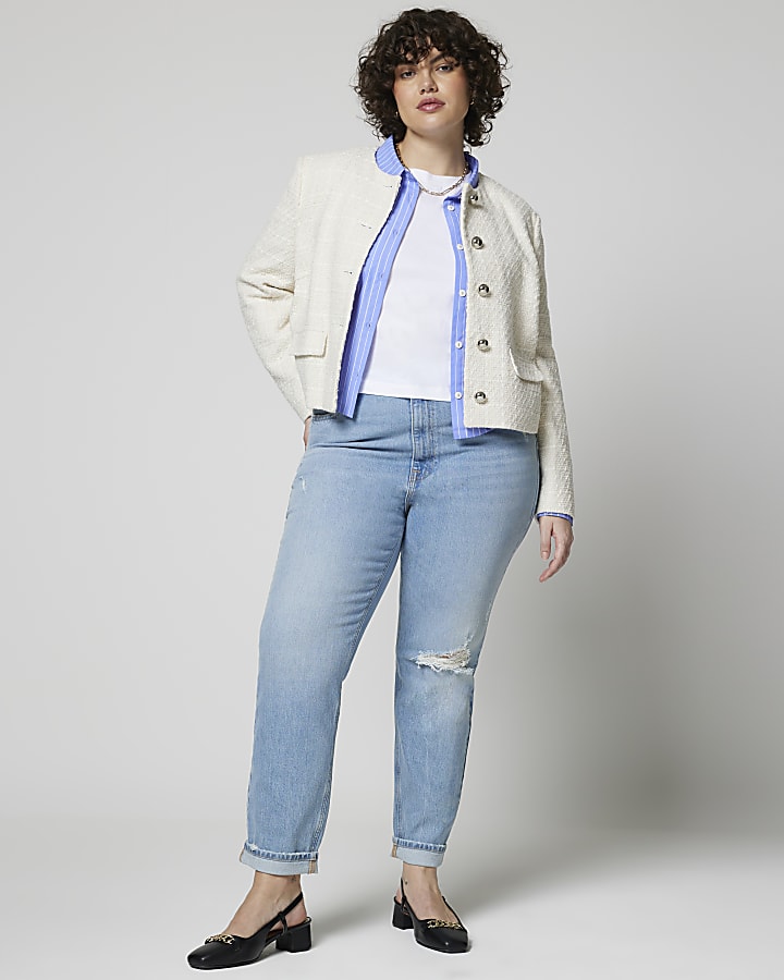 Blue high waisted ripped mom jeans