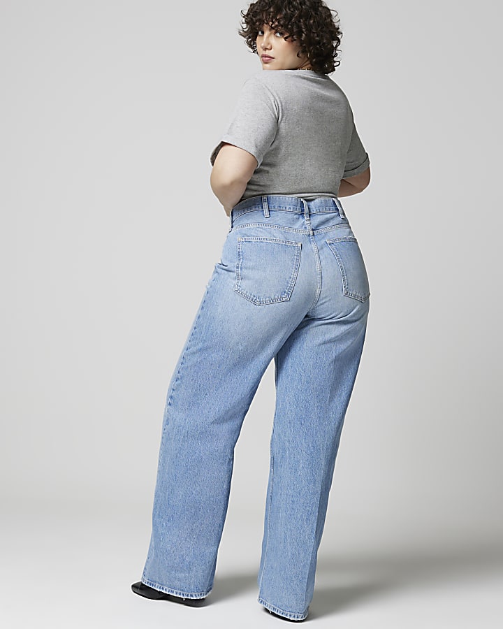 Blue high waisted wide baggy jeans