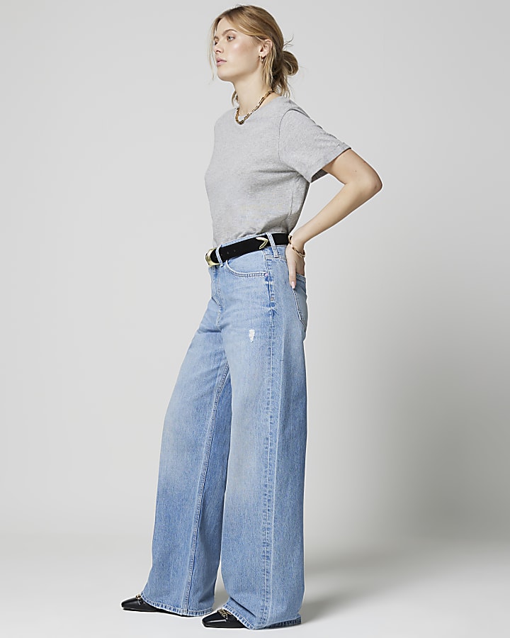 Blue high waisted wide baggy jeans