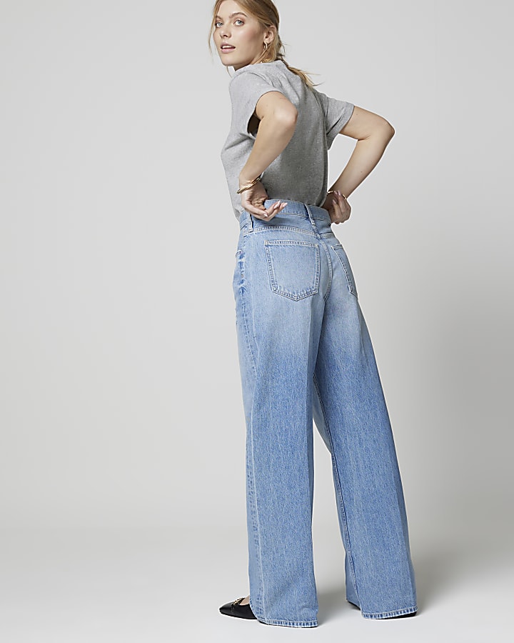 Blue high waisted wide baggy jeans