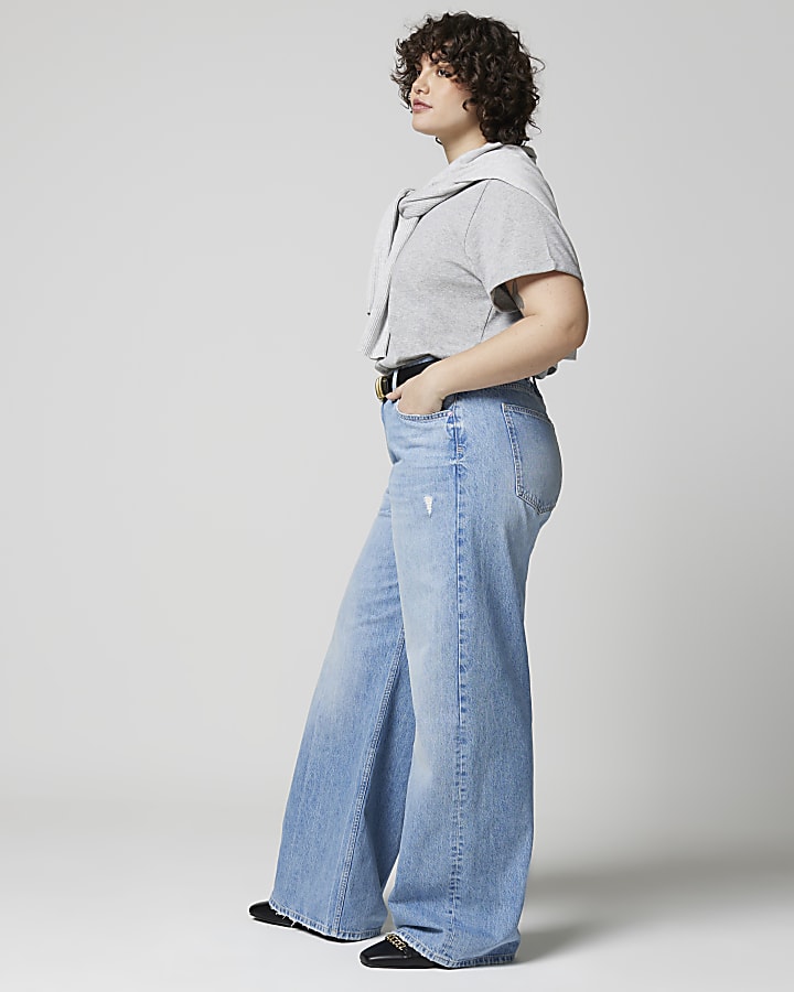 Blue high waisted wide baggy jeans