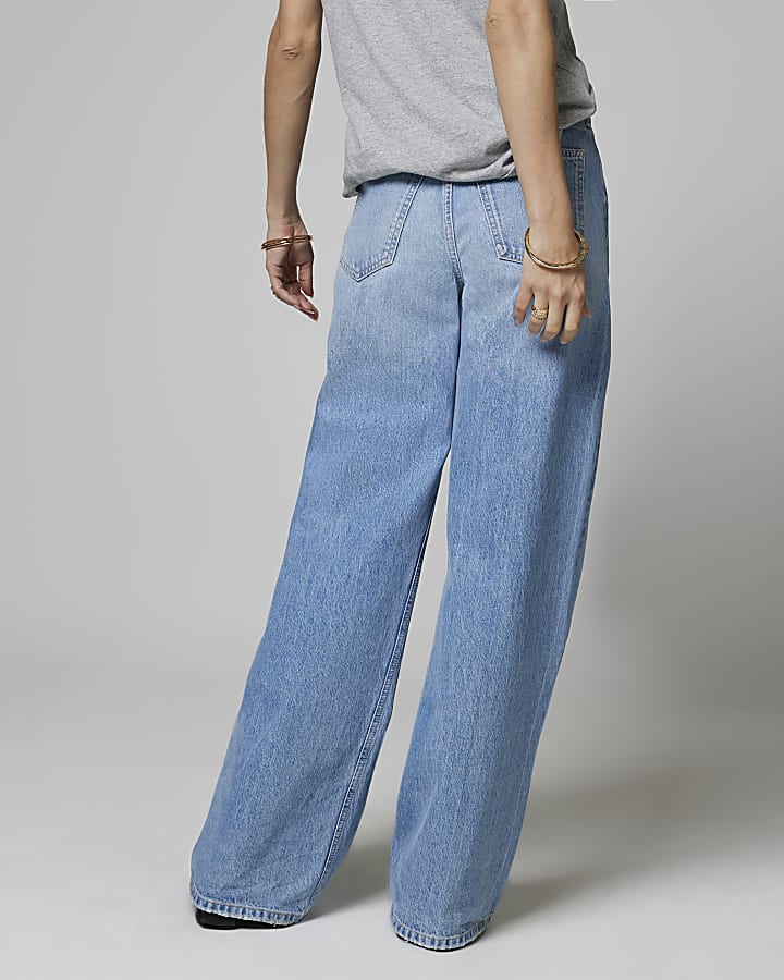 Blue high waisted wide baggy jeans