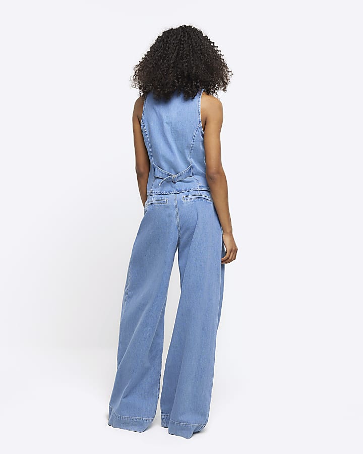 Blue mid rise baggy jeans