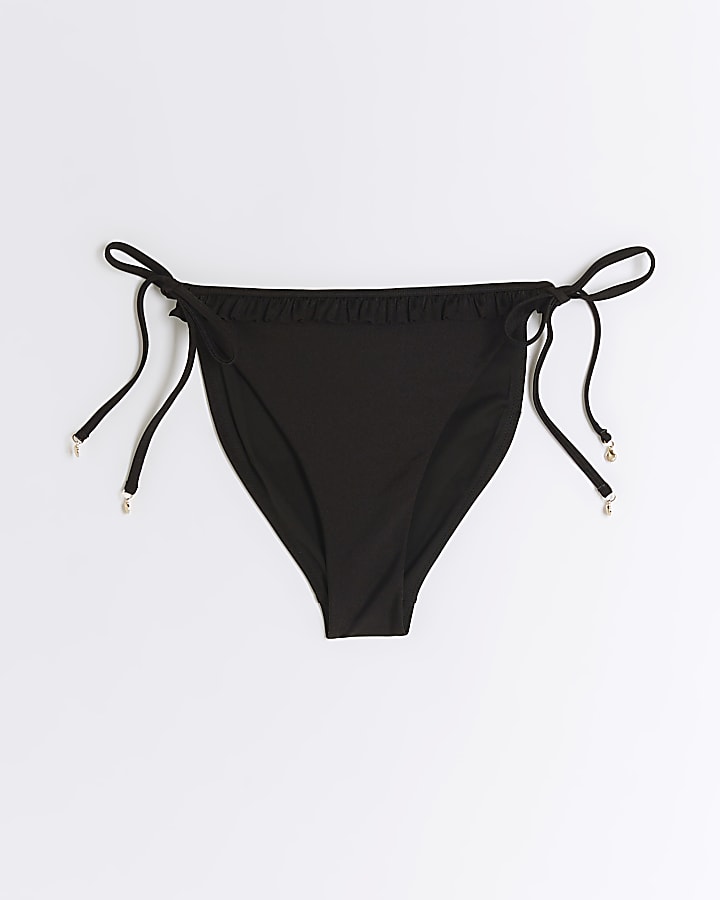 Black Frill Tie Side Bikini Bottoms
