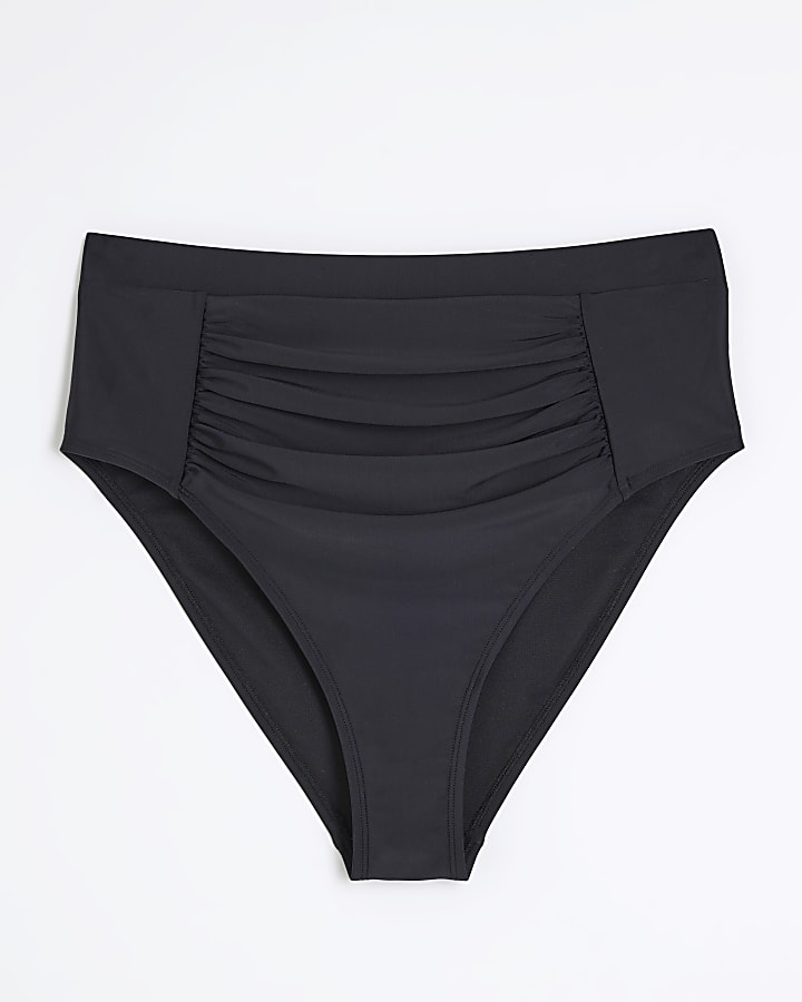 Black high waisted ruched bikini bottoms