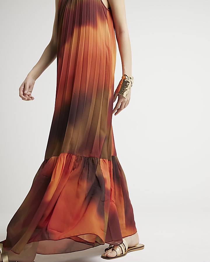 Rust pleated ombre maxi dress