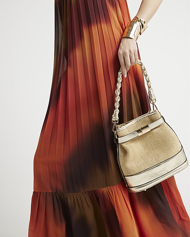 Rust pleated ombre maxi dress