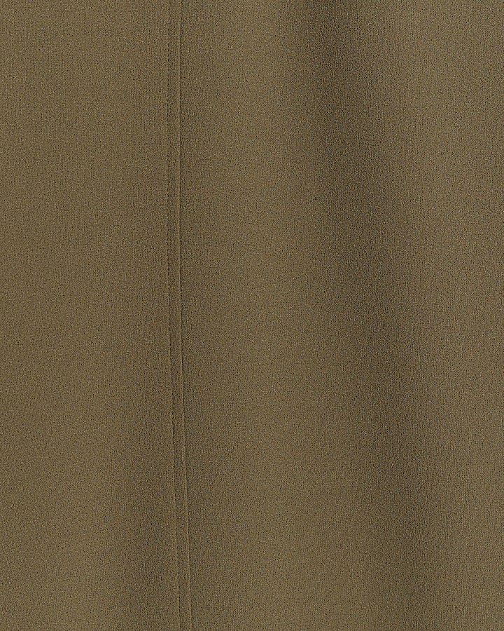 Plus khaki stitched wide leg trousers