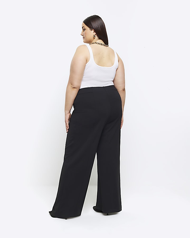 Plus black stitched wide leg trousers