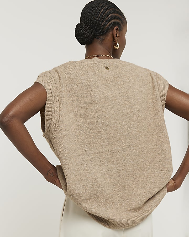 Brown Oversized Knit Tank Top
