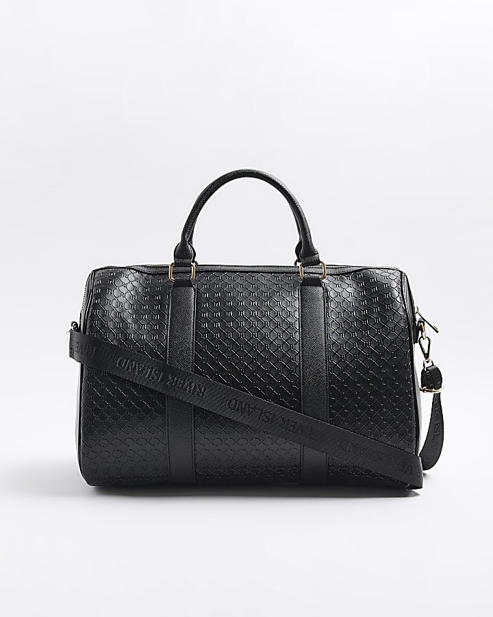 Black medium embossed RI monogram travel bag