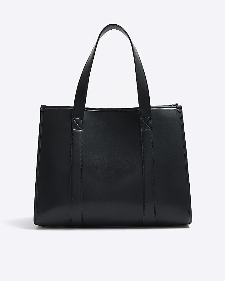 Black faux leather embossed shopper bag