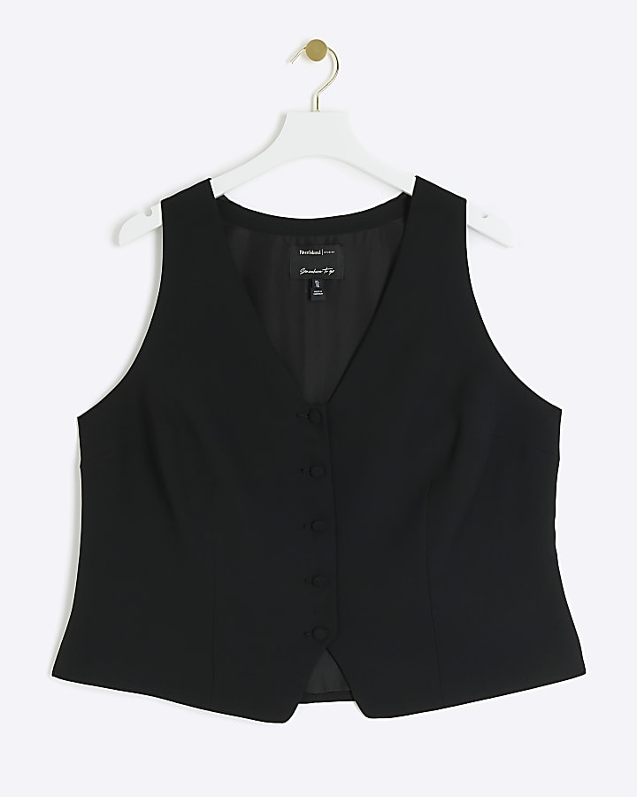 Plus Black Button Front Waistcoat