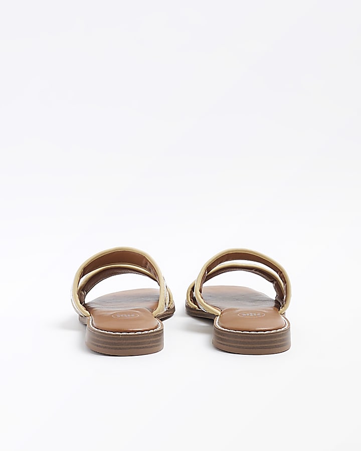 Beige jacquard strap flat sandals