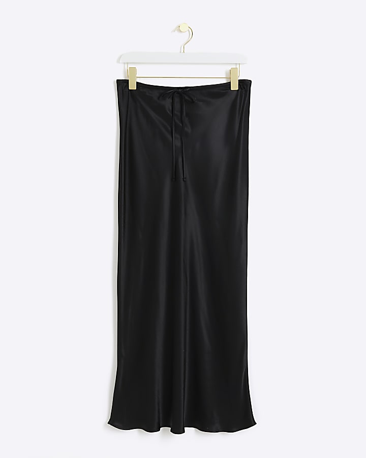 Black tie waist midi skirt
