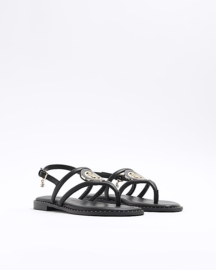 Black wide fit studded flat sandals