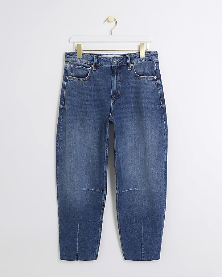 Blue high waisted barrel jeans
