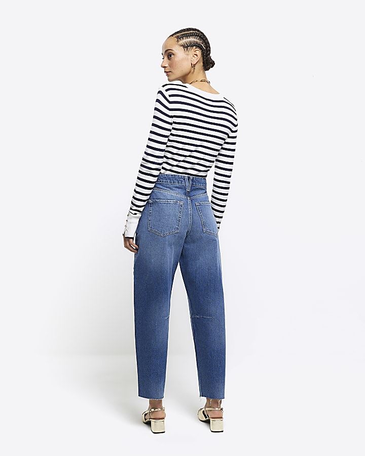 Blue high waisted barrel jeans